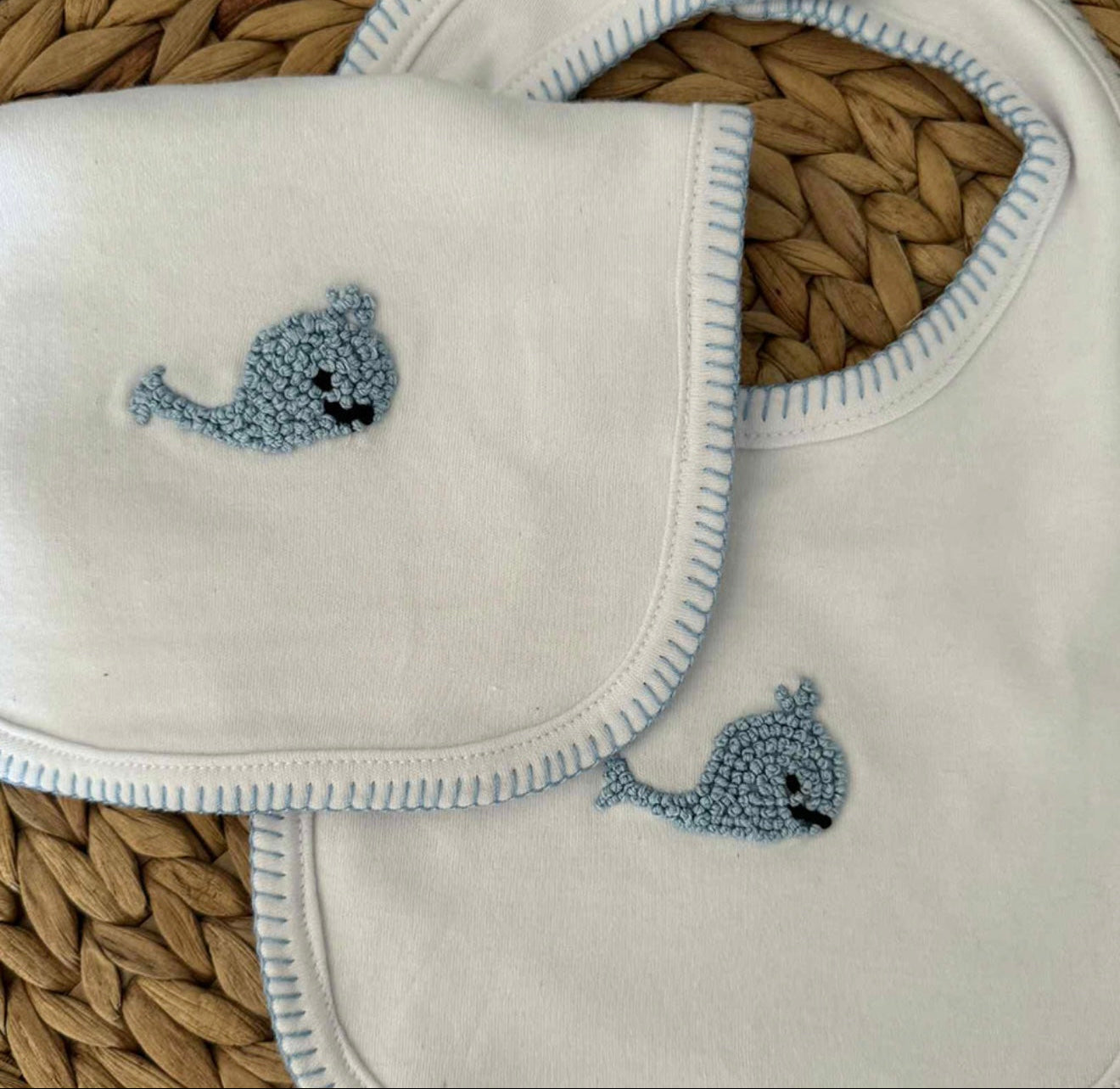 whale bib and burp cloth