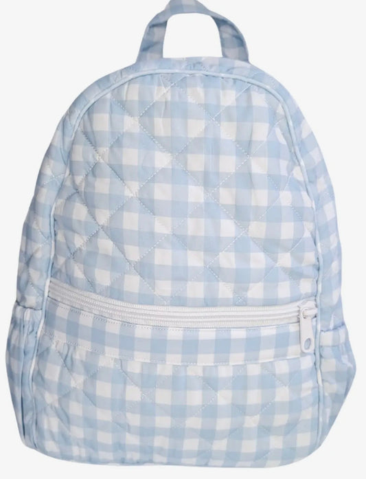 classic blue gingham quilted backpack